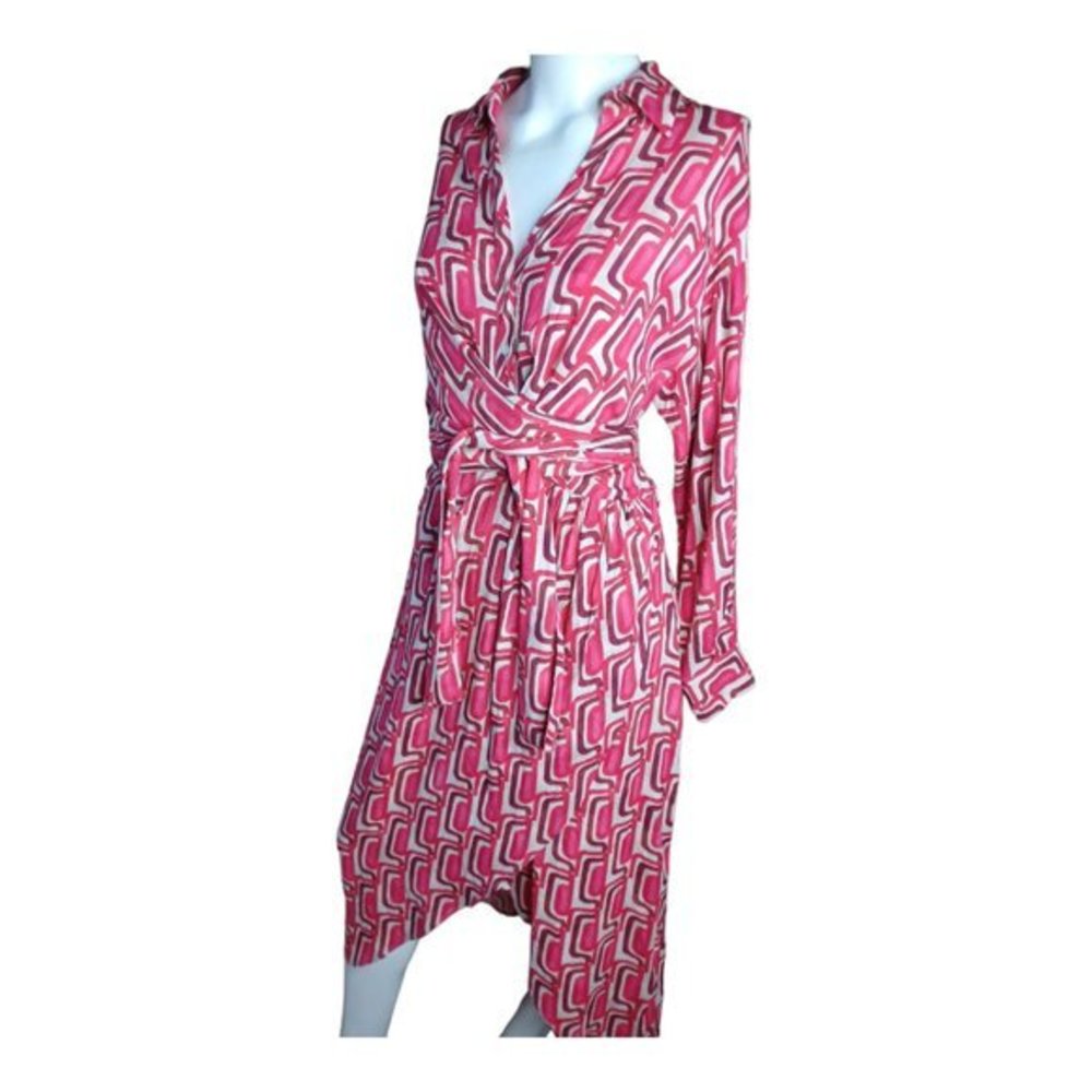 Mango Pink Geometric Long Sleeve Dress